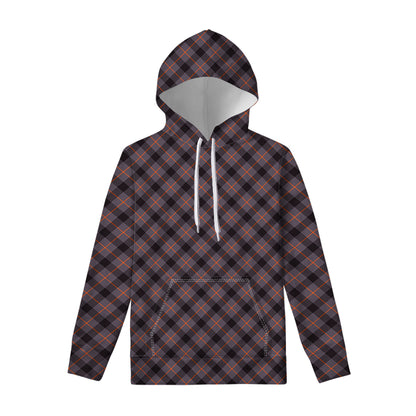 Grey And Orange Plaid Pattern Print Pullover Hoodie