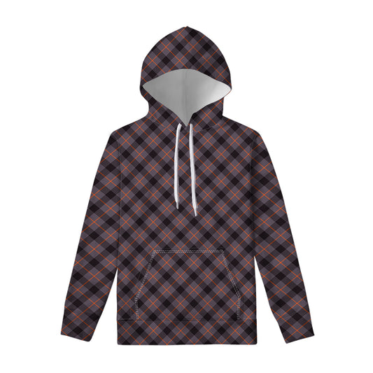 Grey And Orange Plaid Pattern Print Pullover Hoodie