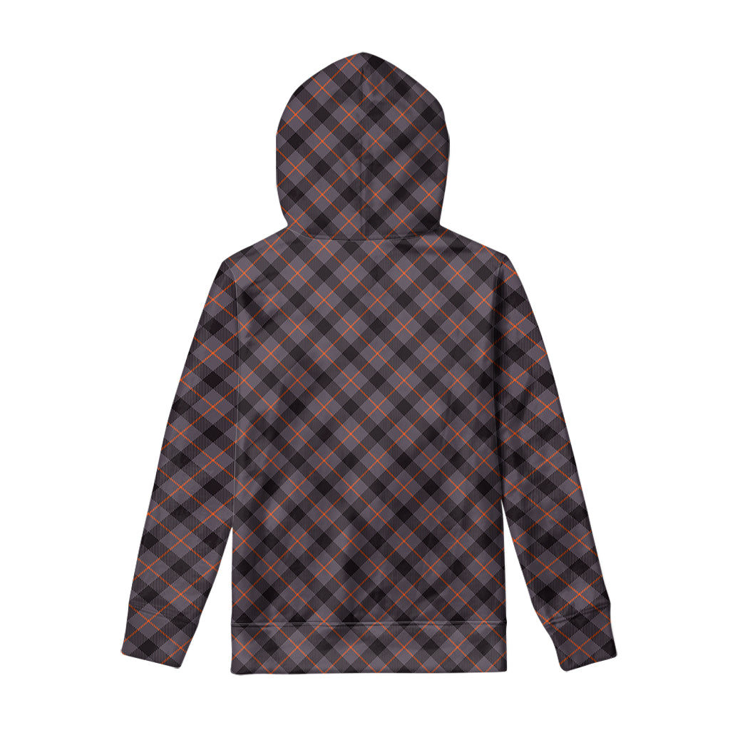 Grey And Orange Plaid Pattern Print Pullover Hoodie