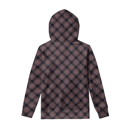 Grey And Orange Plaid Pattern Print Pullover Hoodie