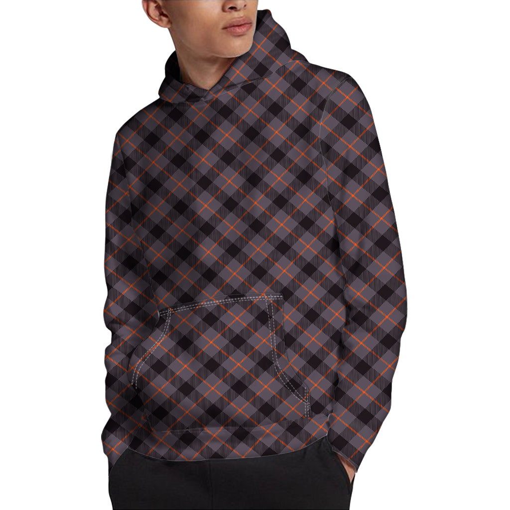 Grey And Orange Plaid Pattern Print Pullover Hoodie