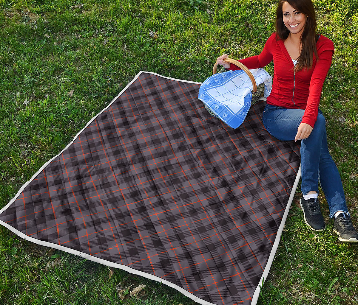 Grey And Orange Plaid Pattern Print Quilt