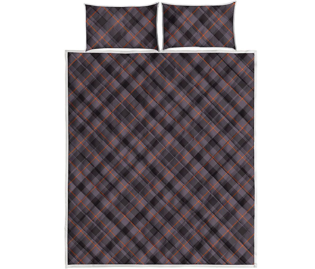 Grey And Orange Plaid Pattern Print Quilt Bed Set