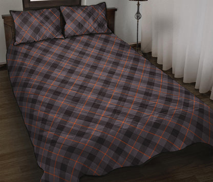 Grey And Orange Plaid Pattern Print Quilt Bed Set
