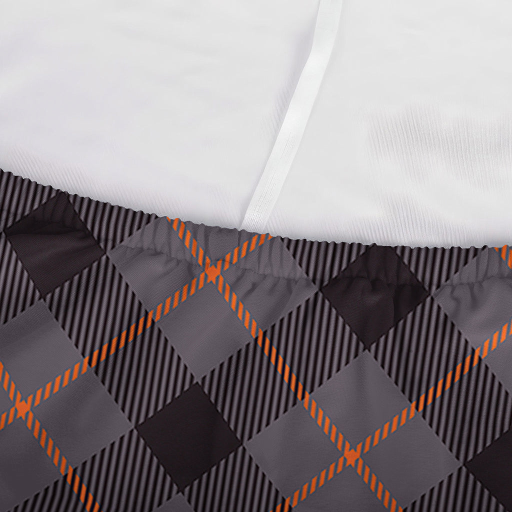 Grey And Orange Plaid Pattern Print Sofa Cover