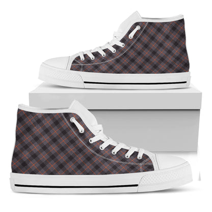 Grey And Orange Plaid Pattern Print White High Top Shoes