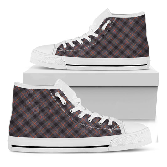 Grey And Orange Plaid Pattern Print White High Top Shoes