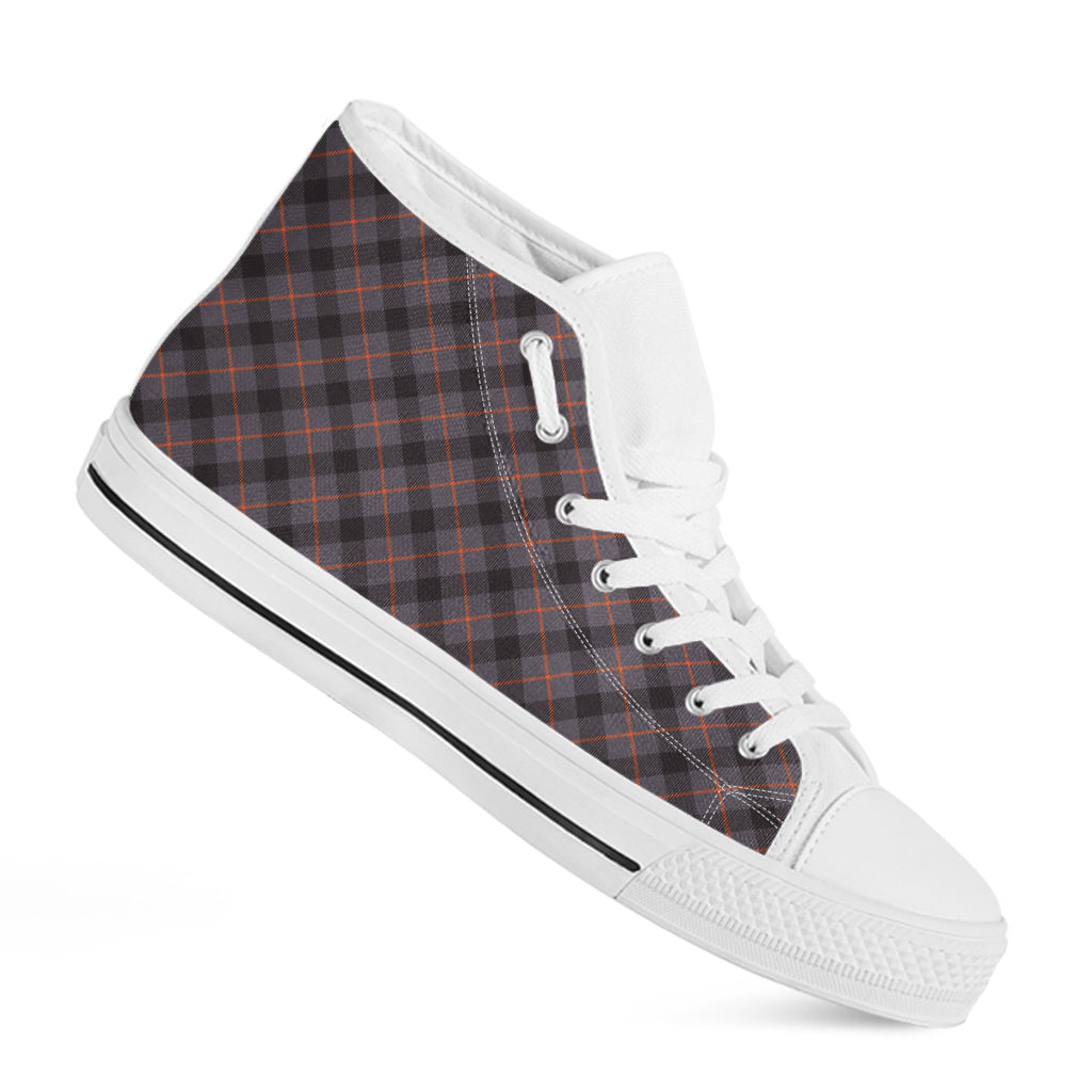 Grey And Orange Plaid Pattern Print White High Top Shoes