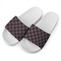 Grey And Orange Plaid Pattern Print White Slide Sandals