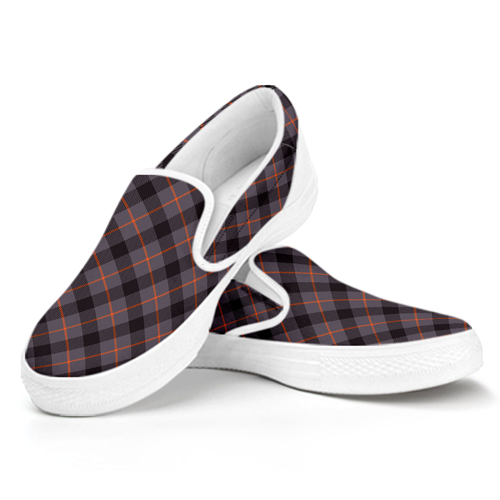 Grey And Orange Plaid Pattern Print White Slip On Shoes