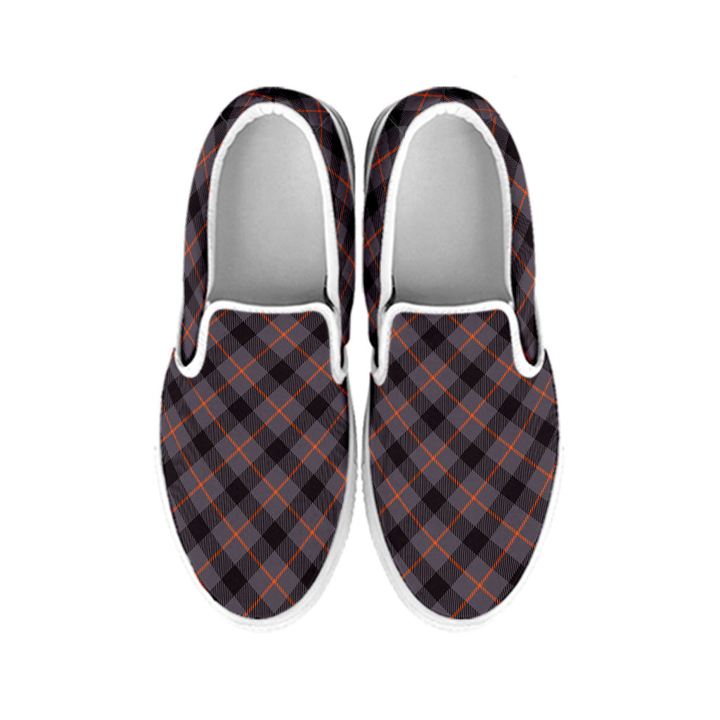Grey And Orange Plaid Pattern Print White Slip On Shoes