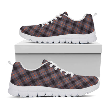 Grey And Orange Plaid Pattern Print White Sneakers