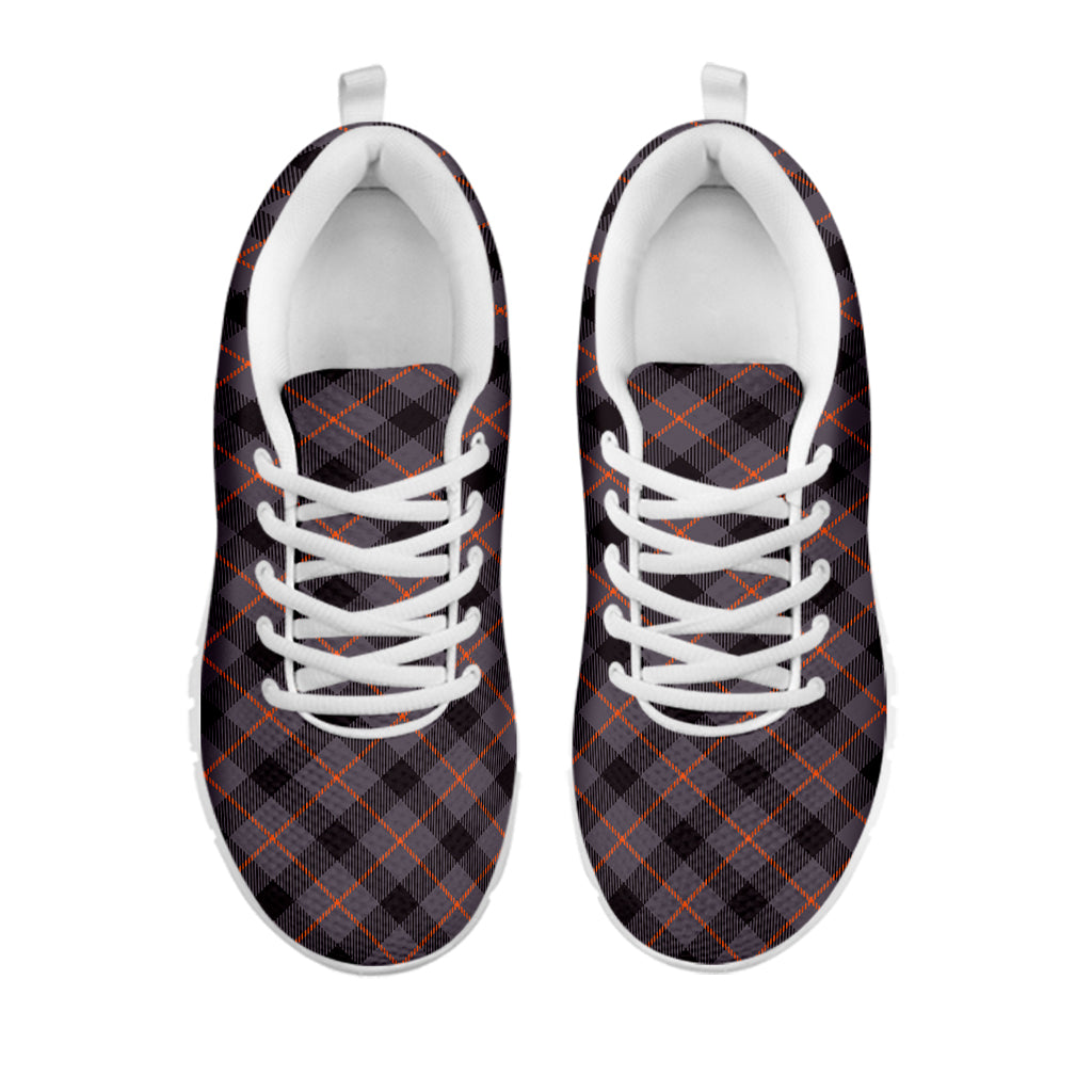 Grey And Orange Plaid Pattern Print White Sneakers