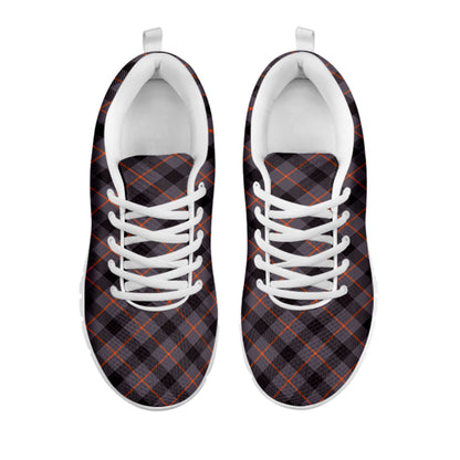 Grey And Orange Plaid Pattern Print White Sneakers