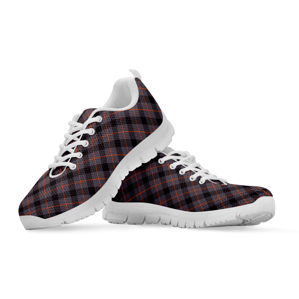 Grey And Orange Plaid Pattern Print White Sneakers