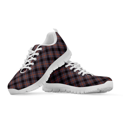 Grey And Orange Plaid Pattern Print White Sneakers