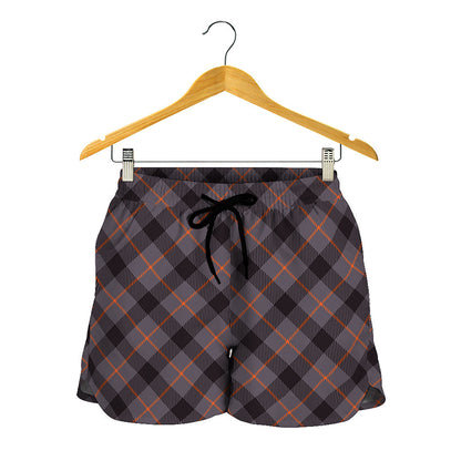Grey And Orange Plaid Pattern Print Women's Shorts