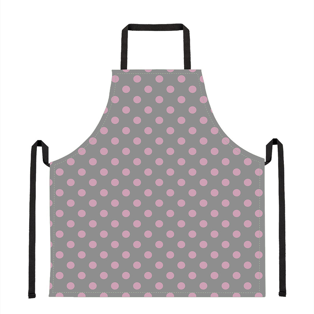 Grey And Pink Polka Dot Pattern Print Apron