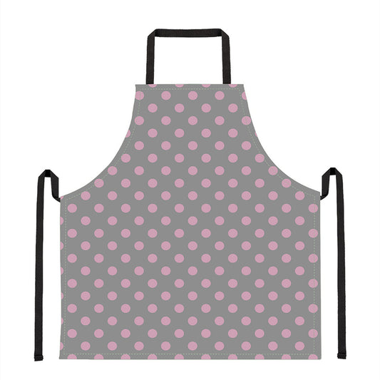 Grey And Pink Polka Dot Pattern Print Apron