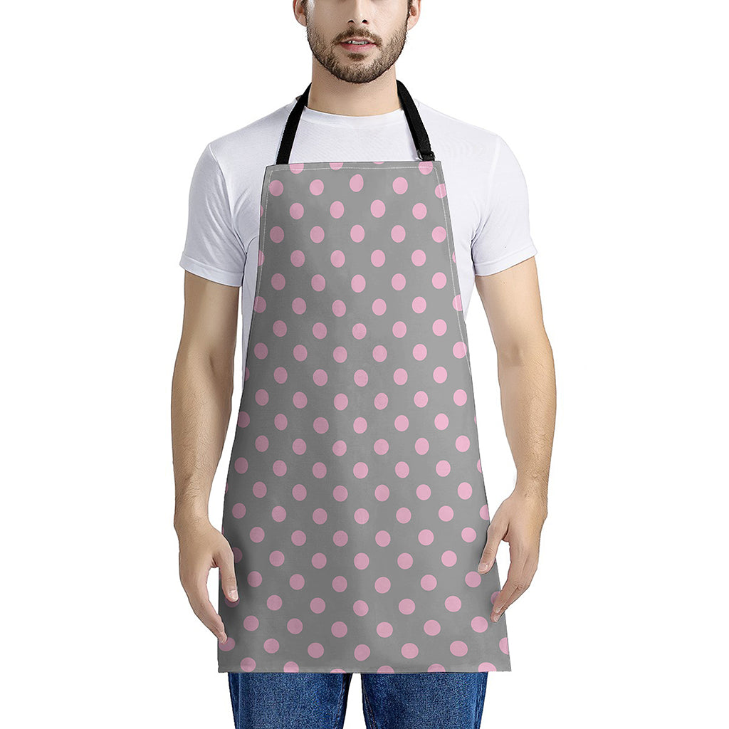 Grey And Pink Polka Dot Pattern Print Apron