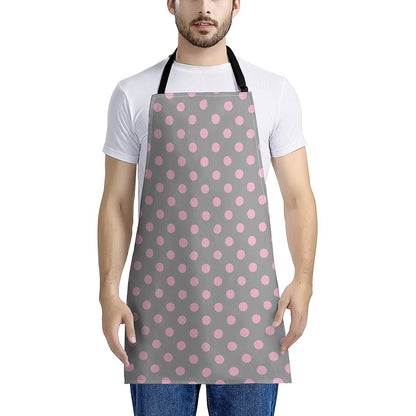 Grey And Pink Polka Dot Pattern Print Apron