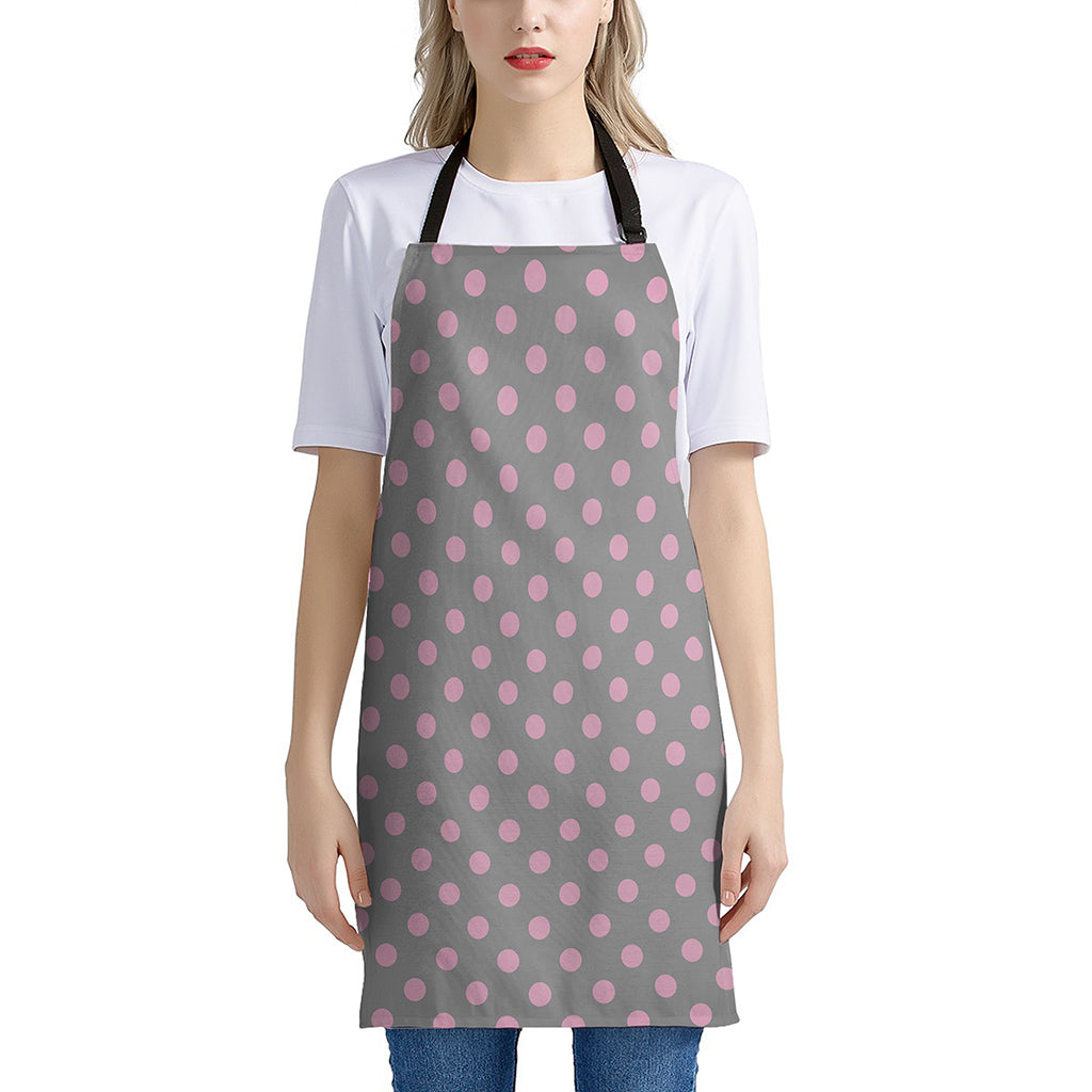 Grey And Pink Polka Dot Pattern Print Apron