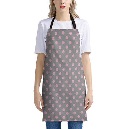 Grey And Pink Polka Dot Pattern Print Apron