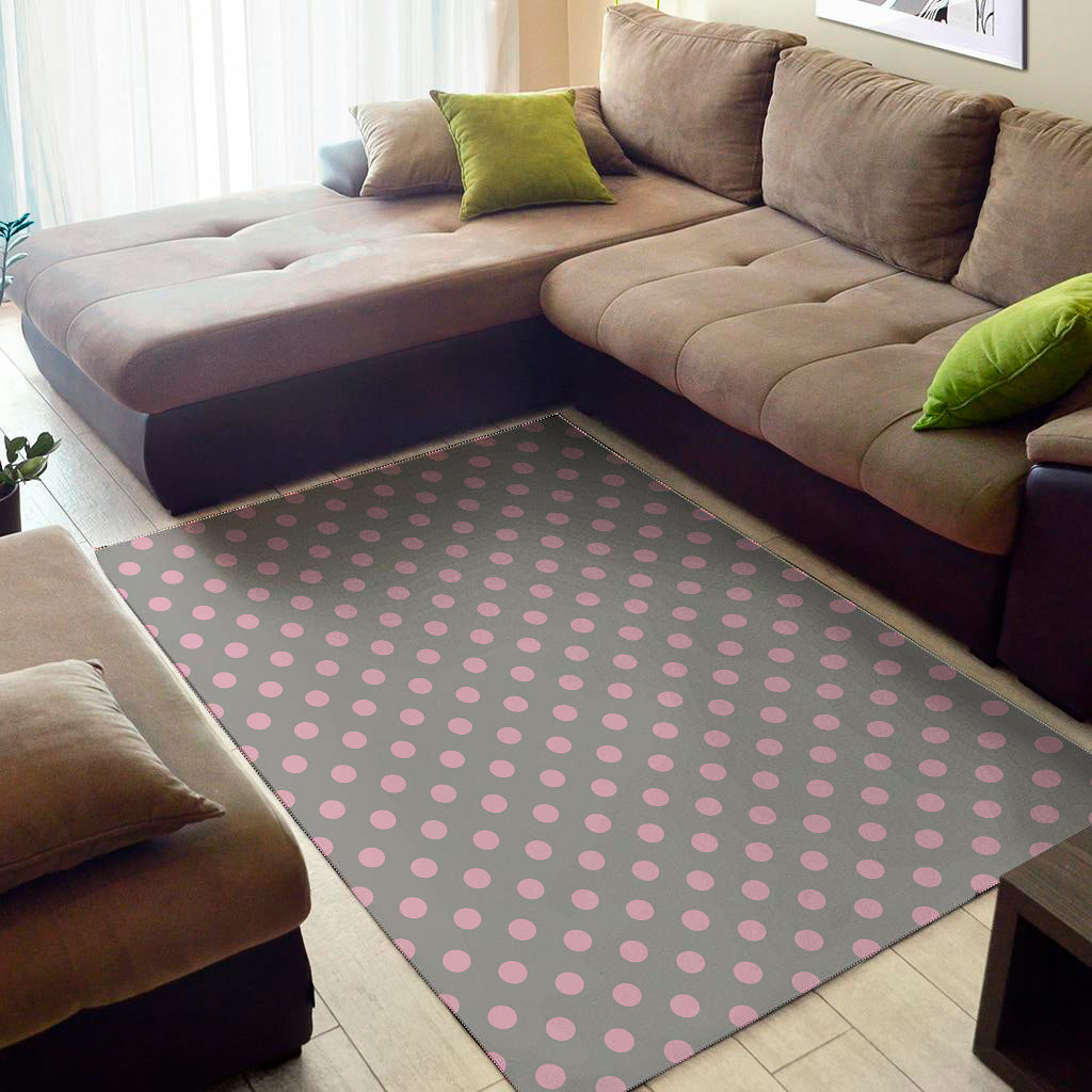 Grey And Pink Polka Dot Pattern Print Area Rug