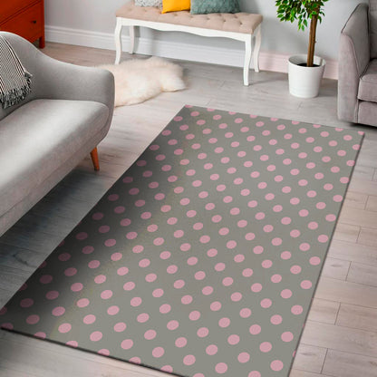 Grey And Pink Polka Dot Pattern Print Area Rug