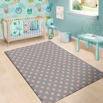 Grey And Pink Polka Dot Pattern Print Area Rug