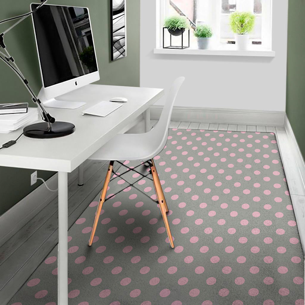 Grey And Pink Polka Dot Pattern Print Area Rug