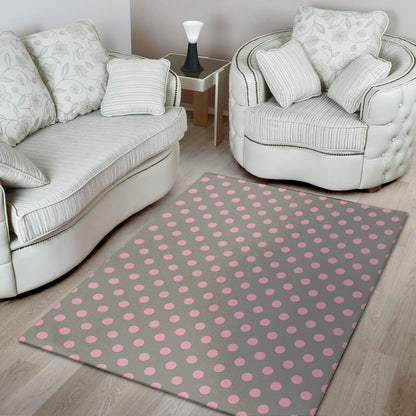 Grey And Pink Polka Dot Pattern Print Area Rug