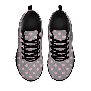 Grey And Pink Polka Dot Pattern Print Black Sneakers