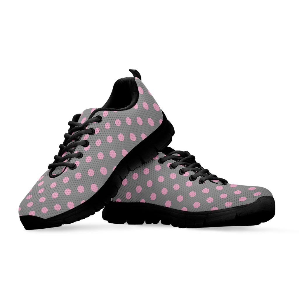 Grey And Pink Polka Dot Pattern Print Black Sneakers