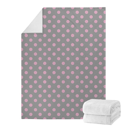 Grey And Pink Polka Dot Pattern Print Blanket