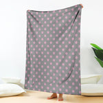 Grey And Pink Polka Dot Pattern Print Blanket