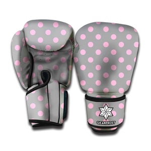 Grey And Pink Polka Dot Pattern Print Boxing Gloves