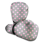 Grey And Pink Polka Dot Pattern Print Boxing Gloves