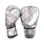 Grey And Pink Polka Dot Pattern Print Boxing Gloves