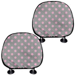 Grey And Pink Polka Dot Pattern Print Car Headrest Covers