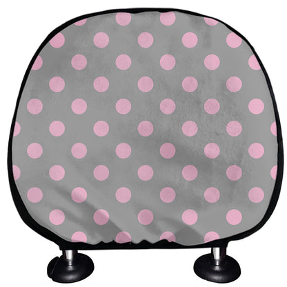 Grey And Pink Polka Dot Pattern Print Car Headrest Covers