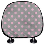 Grey And Pink Polka Dot Pattern Print Car Headrest Covers