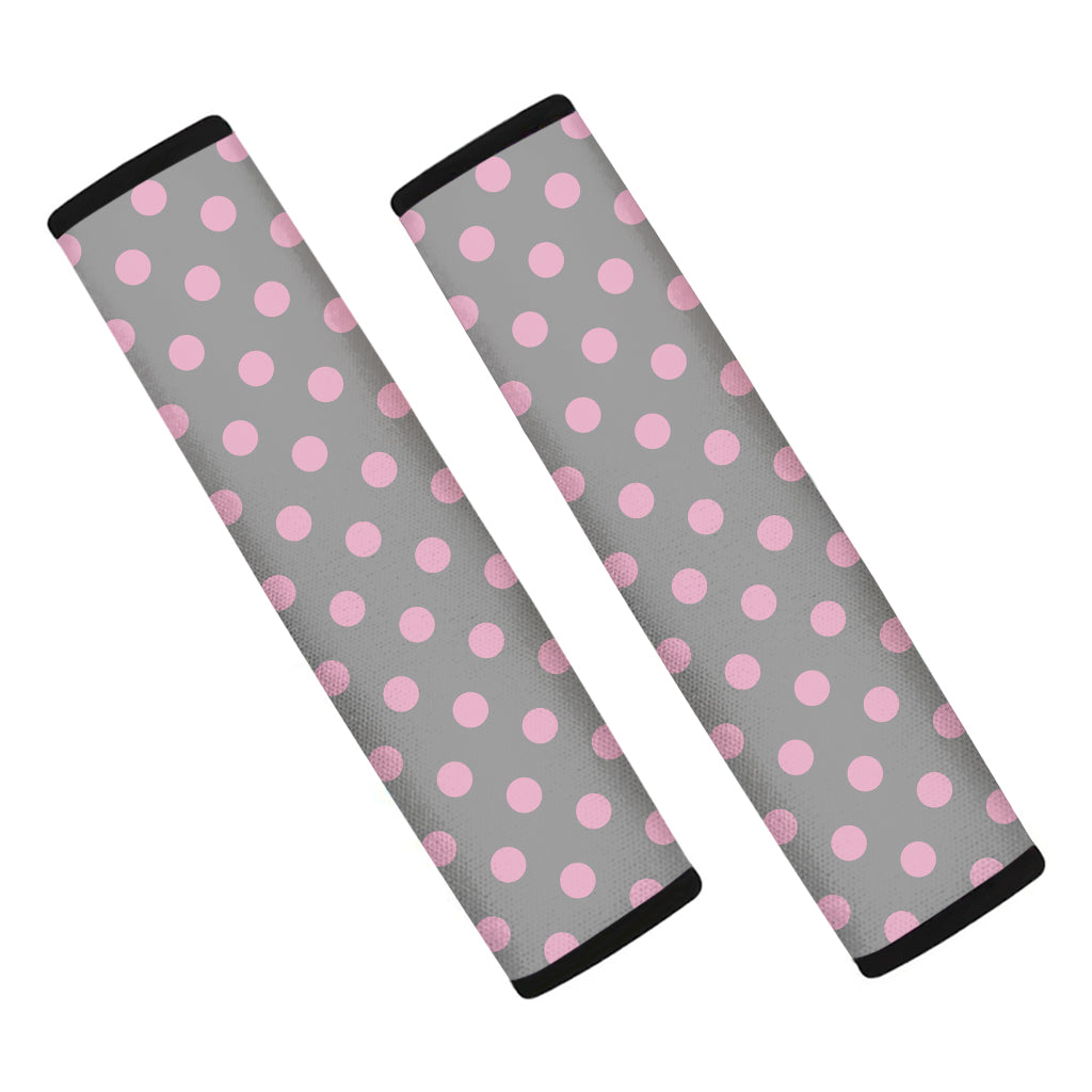 Grey And Pink Polka Dot Pattern Print Car Seat Belt Covers