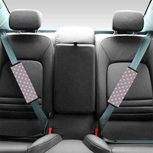 Grey And Pink Polka Dot Pattern Print Car Seat Belt Covers