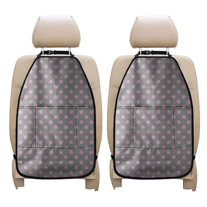 Grey And Pink Polka Dot Pattern Print Car Seat Organizers