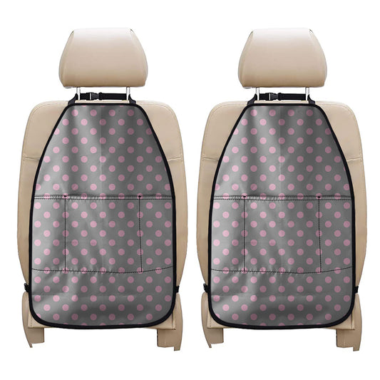Grey And Pink Polka Dot Pattern Print Car Seat Organizers