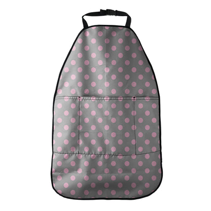 Grey And Pink Polka Dot Pattern Print Car Seat Organizers