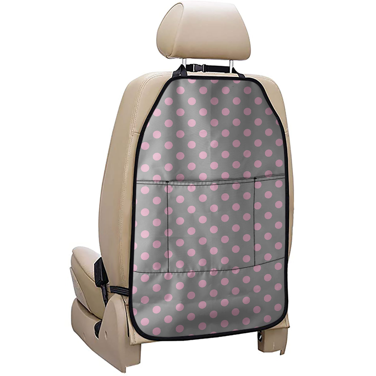 Grey And Pink Polka Dot Pattern Print Car Seat Organizers