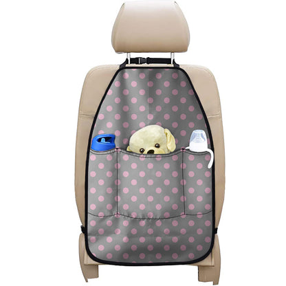 Grey And Pink Polka Dot Pattern Print Car Seat Organizers