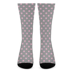 Grey And Pink Polka Dot Pattern Print Crew Socks